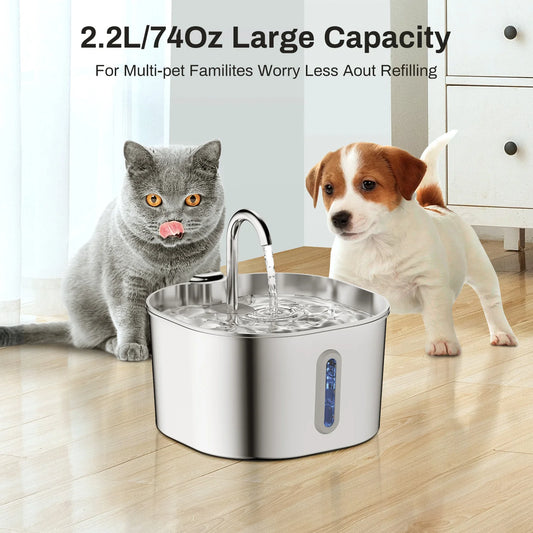 Pawjoy 2.2L Stainless Steel Pet Water Fountain πΎπ§ β fresh, flowing water for cleaner, healthier hydration every day.