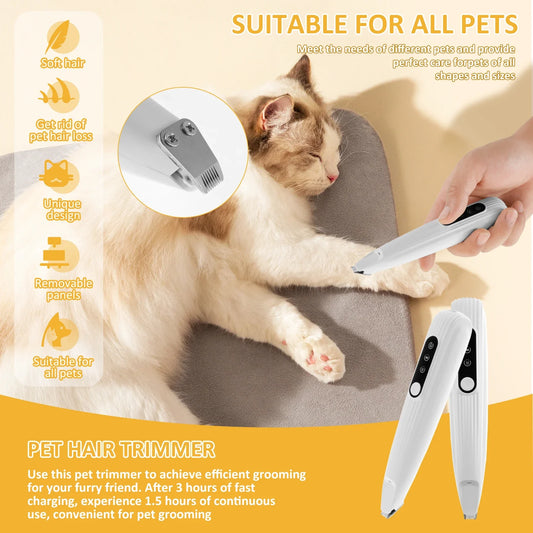 Pet Dog Paw Trimmer with LED Light Low Noise Shaver High-Speed Waterproof Dog Cat Hair Trimmer Clippers Cordless Grooming Tool