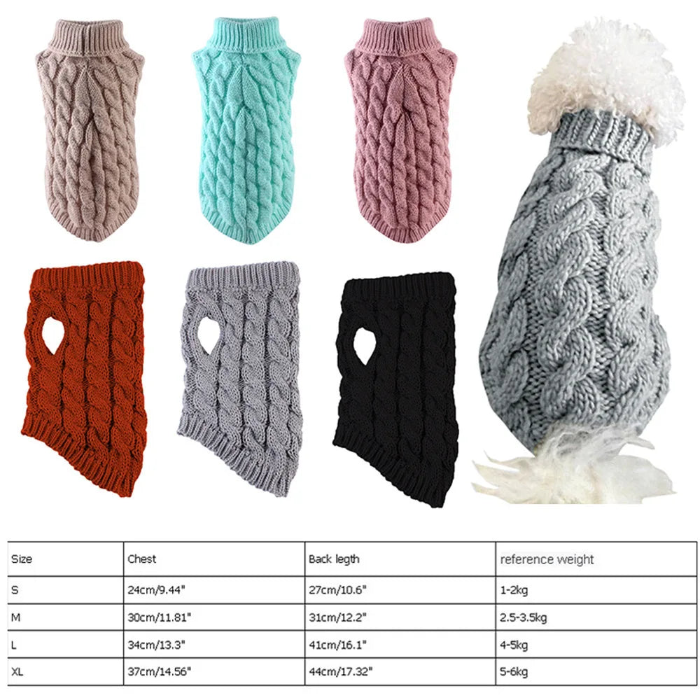 "Pawjoy"New Pet Small Pet Dog Clothes Sweater Fashion Autumn Winter Solid Fried Dough Twists Knitting Warm Comfort Clothing