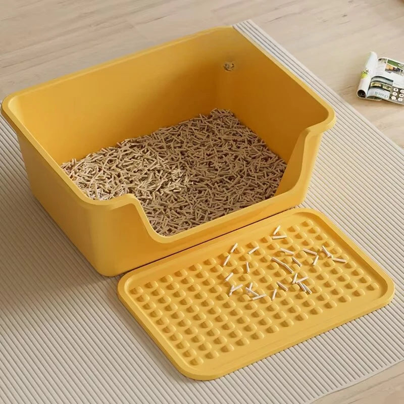 "Pawjoy"Cat Litter Box Large Capacity Semi-closed Plastic Anti-Splash Cats Toilet Bedpan Big Mac Oversized Cat Tray Bedpan Cat Toilets