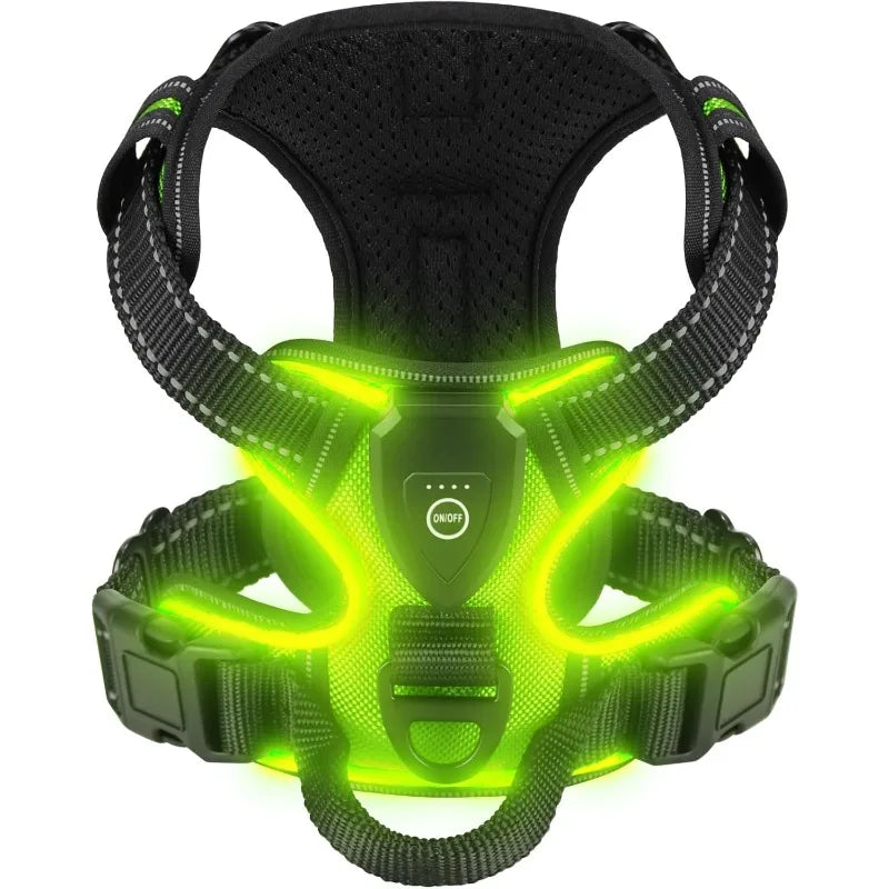 "Pawjoy"LED Glowing Luminous Dog Harnesses Essential for Dog Walking Safety at Night Dog Vest with Three LED Light Modes Rechargeable