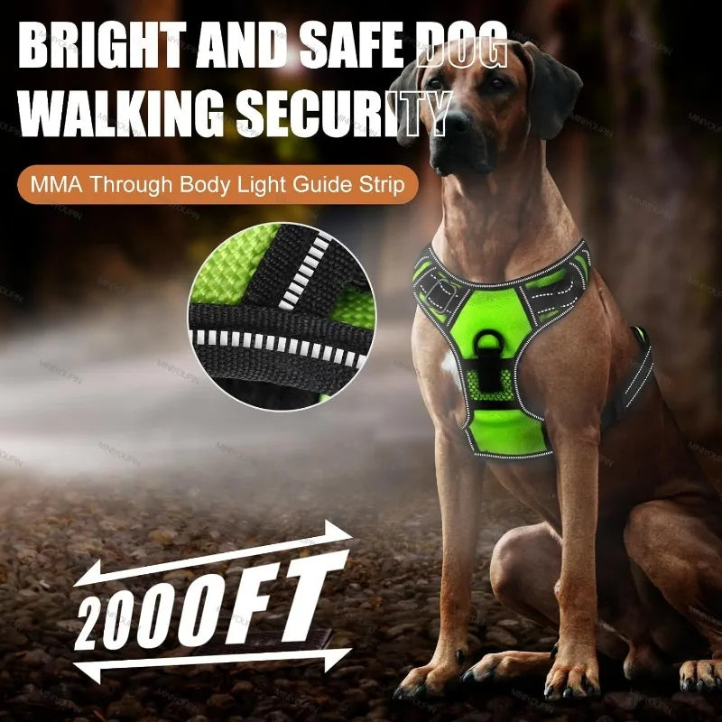 "Pawjoy"LED Glowing Luminous Dog Harnesses Essential for Dog Walking Safety at Night Dog Vest with Three LED Light Modes Rechargeable