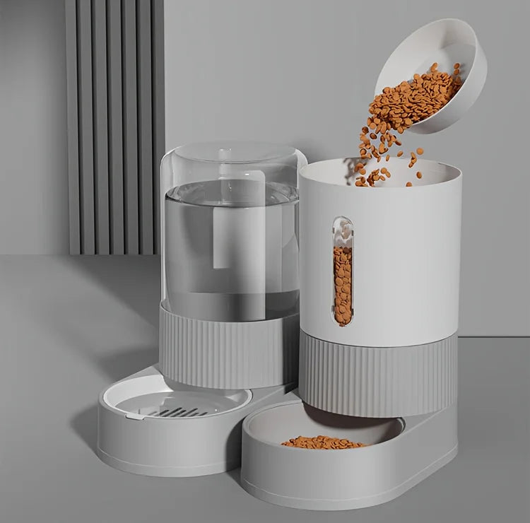 "Pawjoy"Large Capacity Cat Feeder Automatic Cat Water Dispenser Cat Food Bowl Gravity Food Storage Container for Cats Dogs Pet Supplies