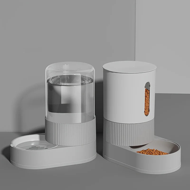 "Pawjoy"Large Capacity Cat Feeder Automatic Cat Water Dispenser Cat Food Bowl Gravity Food Storage Container for Cats Dogs Pet Supplies