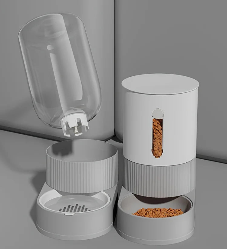 "Pawjoy"Large Capacity Cat Feeder Automatic Cat Water Dispenser Cat Food Bowl Gravity Food Storage Container for Cats Dogs Pet Supplies