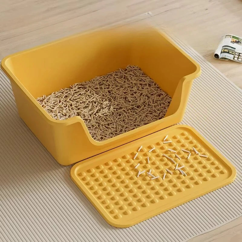 "Pawjoy"Cat Litter Box Large Capacity Semi-closed Plastic Anti-Splash Cats Toilet Bedpan Big Mac Oversized Cat Tray Bedpan Cat Toilets