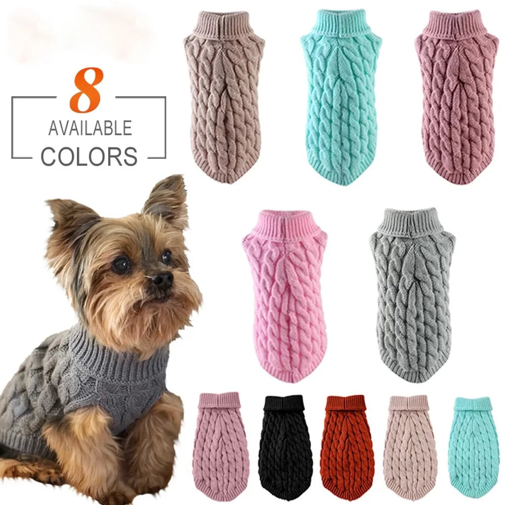 "Pawjoy"New Pet Small Pet Dog Clothes Sweater Fashion Autumn Winter Solid Fried Dough Twists Knitting Warm Comfort Clothing