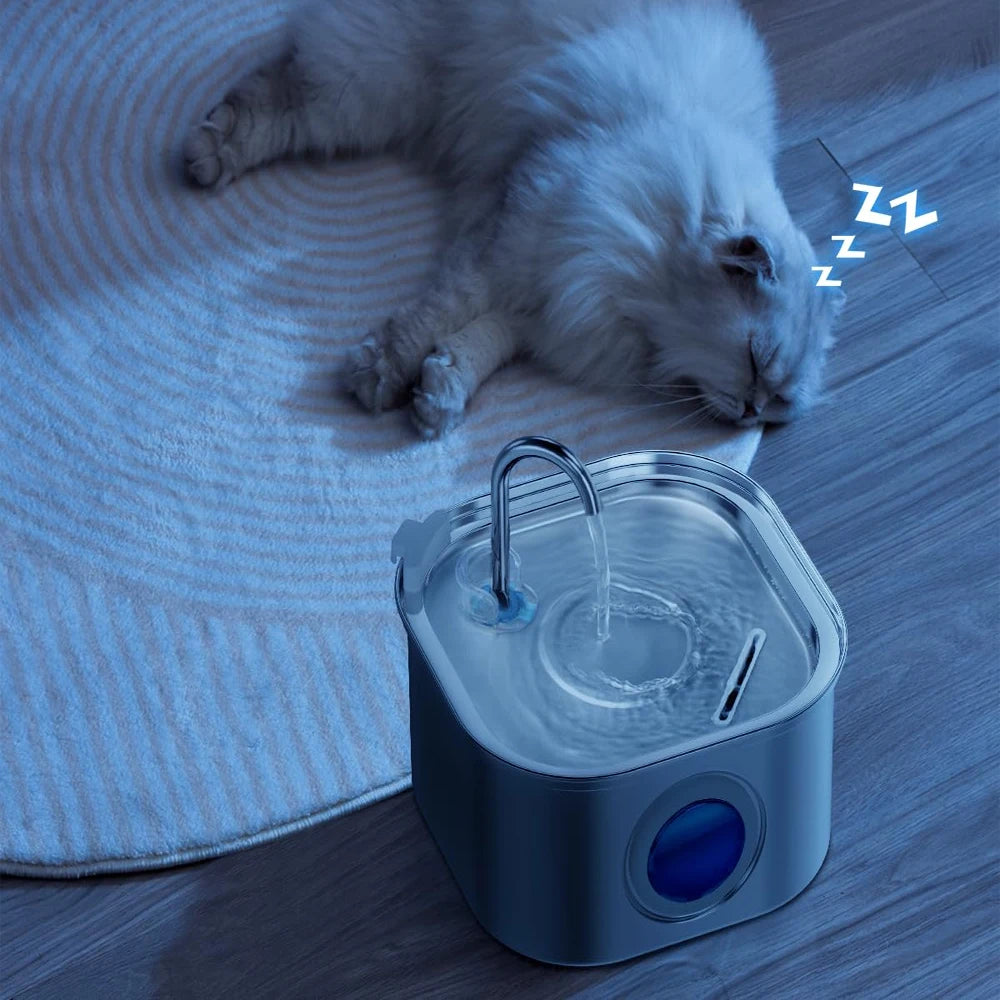 "Pawjoy"ZYFeeder 2.2L Automatic Cat Water Fountain Square Stainless Steel Pet Water Feeder Dog Water Fountain with window（No 5V 1A Plug）