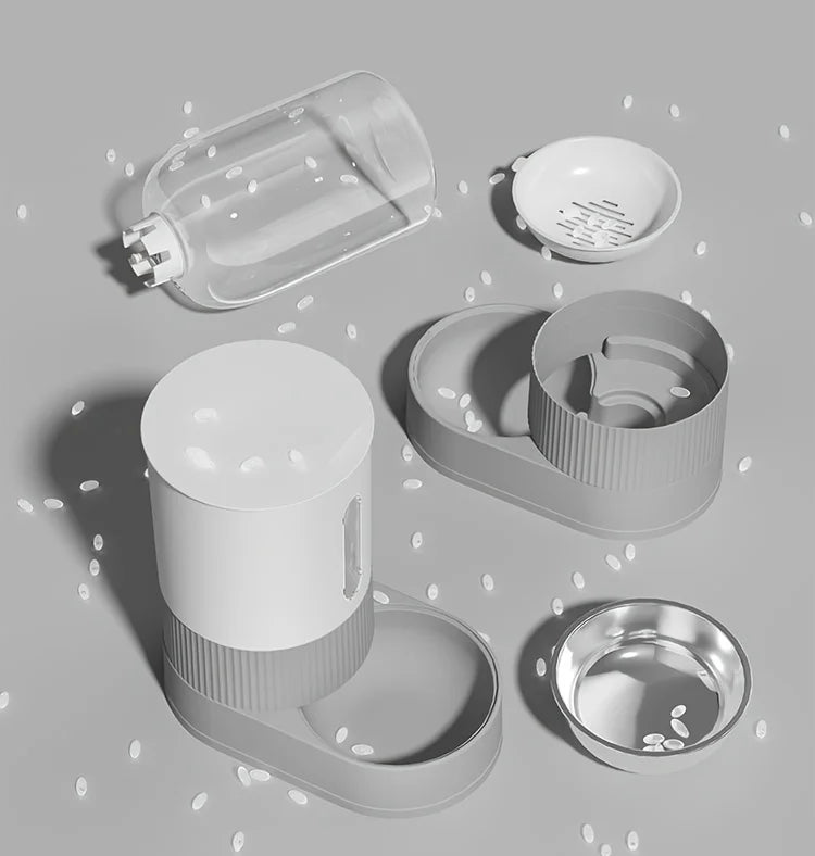 "Pawjoy"Large Capacity Cat Feeder Automatic Cat Water Dispenser Cat Food Bowl Gravity Food Storage Container for Cats Dogs Pet Supplies