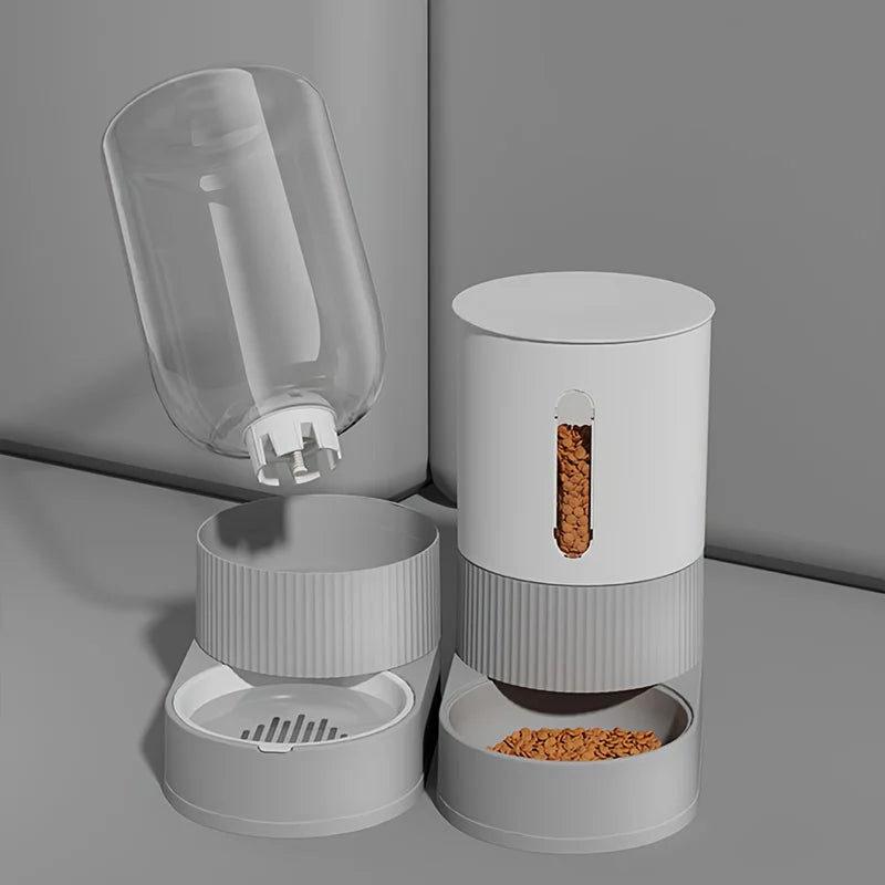 "Pawjoy"Large Capacity Cat Feeder Automatic Cat Water Dispenser Cat Food Bowl Gravity Food Storage Container for Cats Dogs Pet Supplies