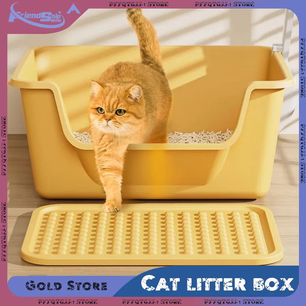 "Pawjoy"Cat Litter Box Large Capacity Semi-closed Plastic Anti-Splash Cats Toilet Bedpan Big Mac Oversized Cat Tray Bedpan Cat Toilets