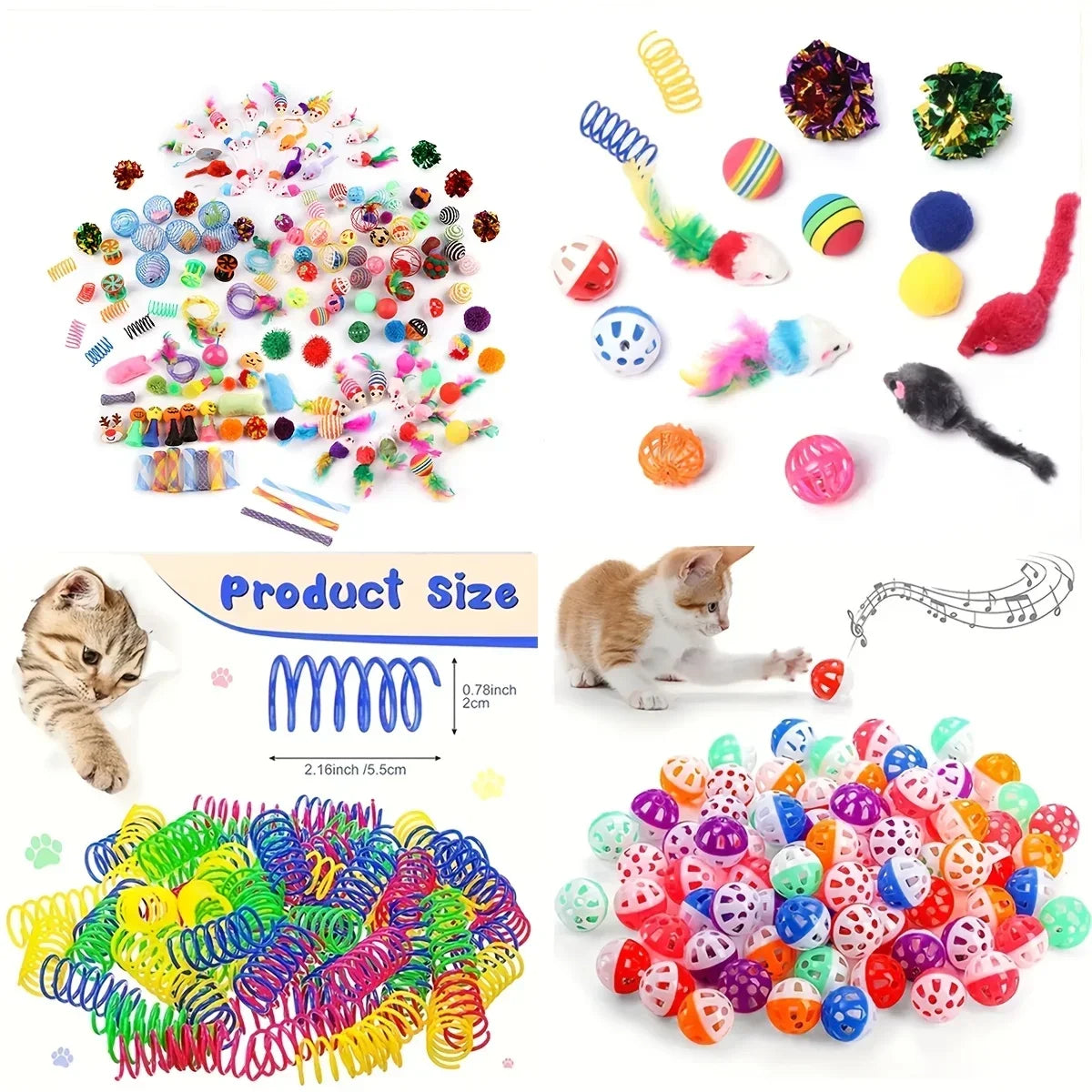"Pawjoy"56pcs/28pcs/14pcs Cat Toys Mixed Pack. A Combination of Various Plastic Toys and Plush Toys Suitable for Multiple Cats To Play