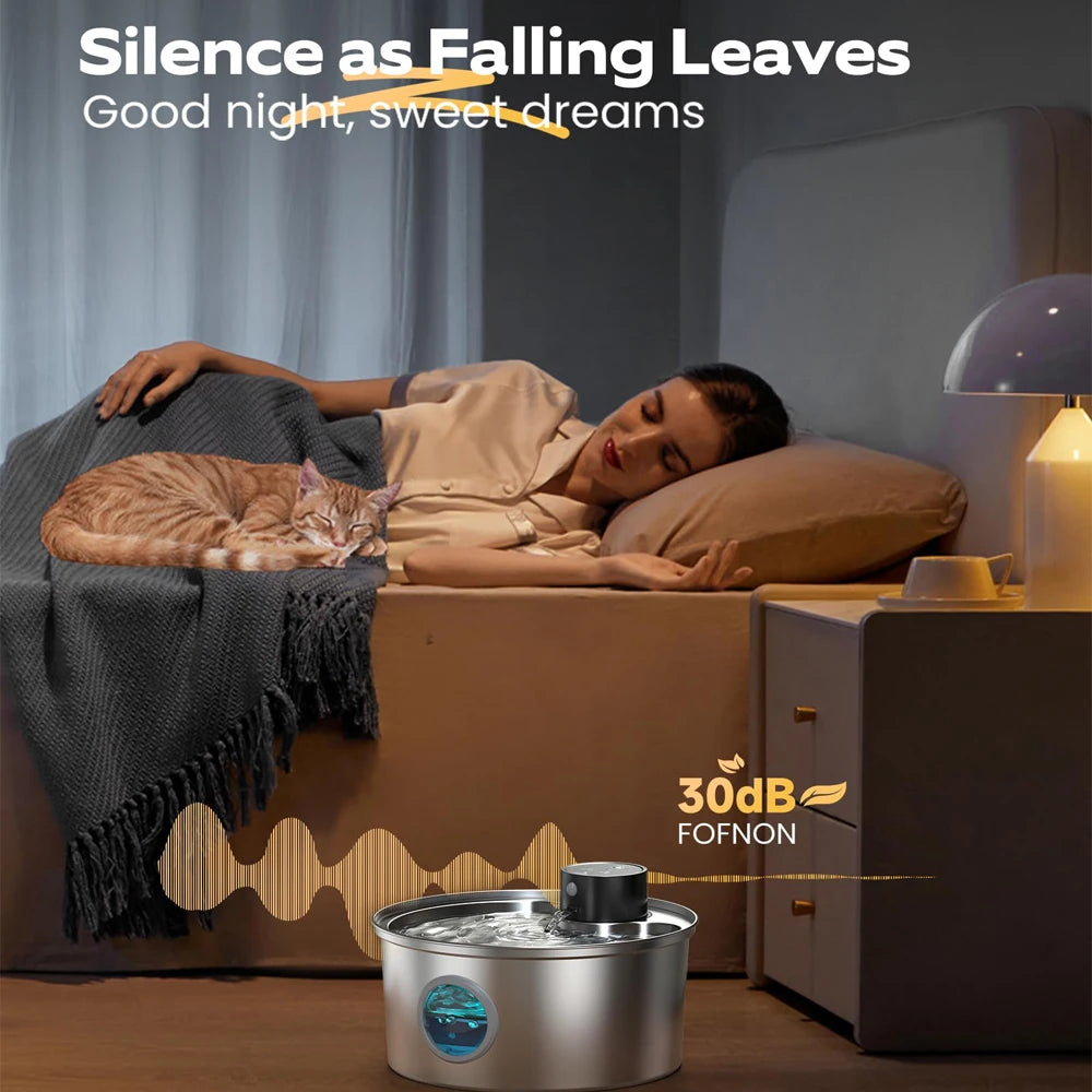 "Pawjoy"3.2L Recharge 5V USB Cat Water Fountain Automatic Sensor Stainless Steel Cat Dog Water Fountain Multiple Pet Drinking Bowls