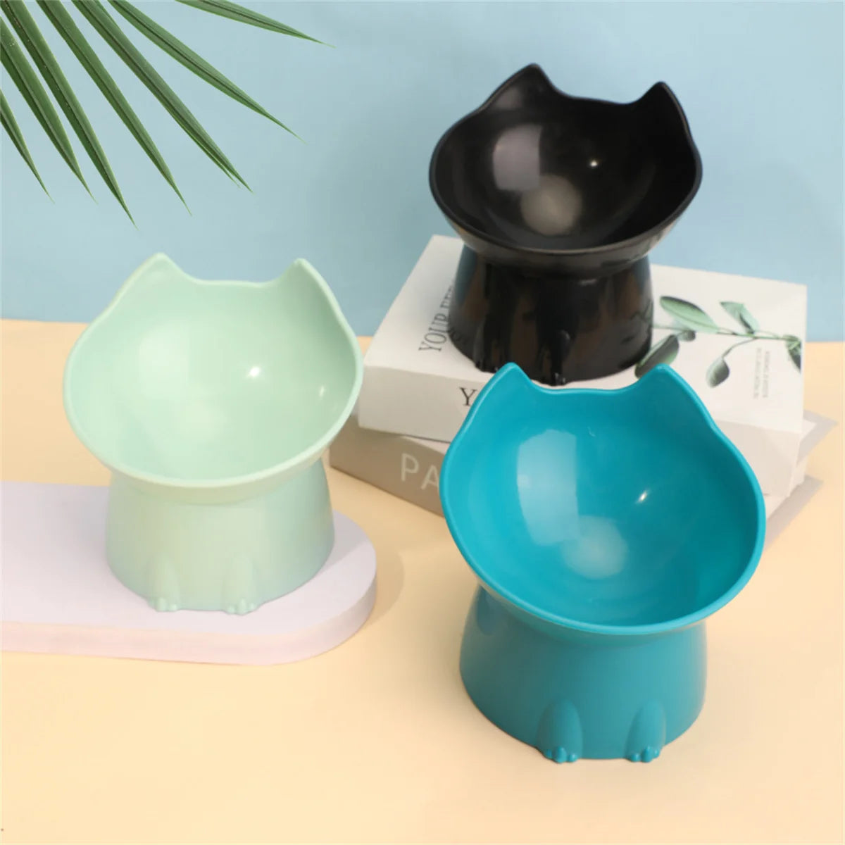 "Pawjoy"1pc WhiskerWare Elevated Cat Bowl, Anti-Tip Plastic Raised Pet Feeding Dish with Tilted Edge, Neck Protection Kitty Food