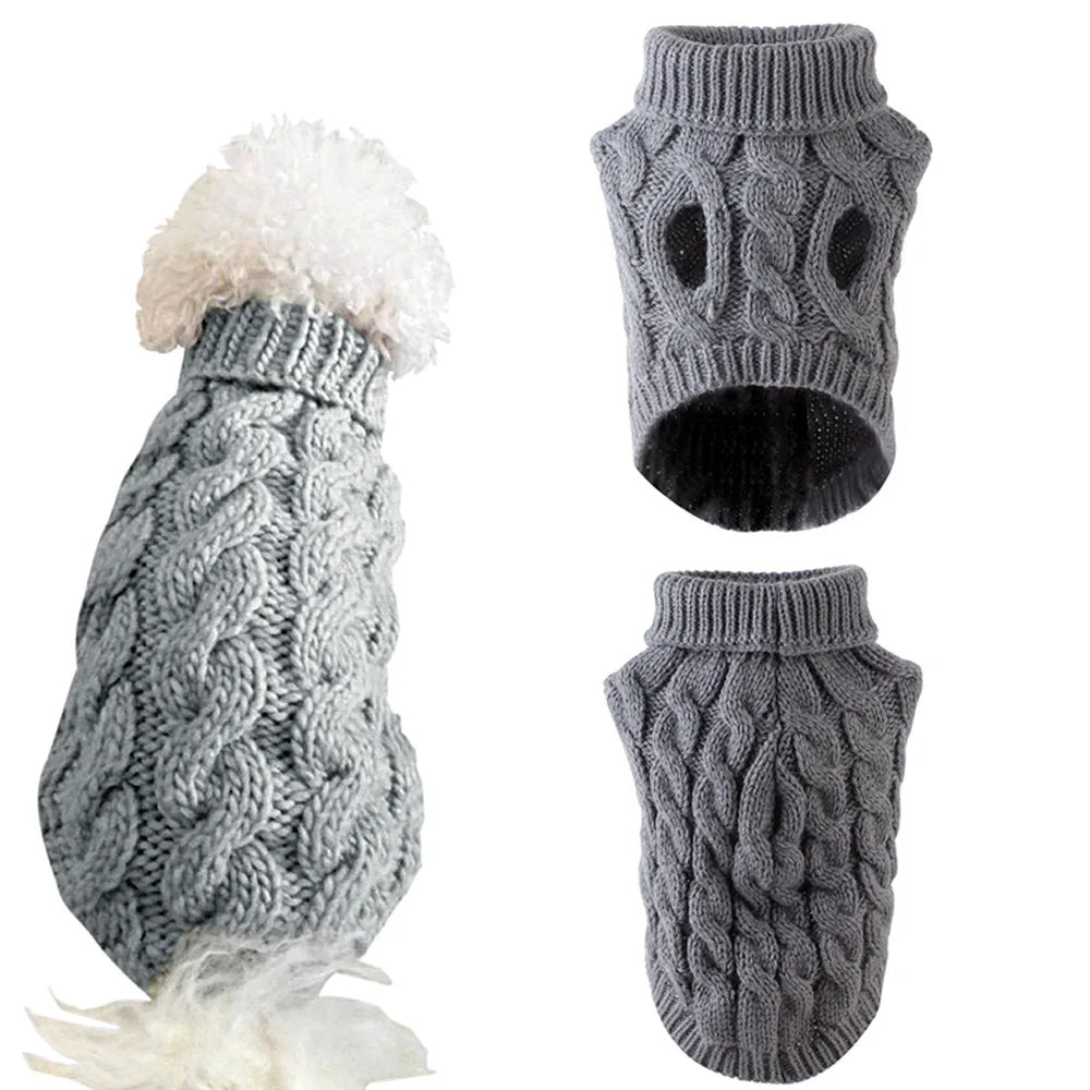"Pawjoy"New Pet Small Pet Dog Clothes Sweater Fashion Autumn Winter Solid Fried Dough Twists Knitting Warm Comfort Clothing