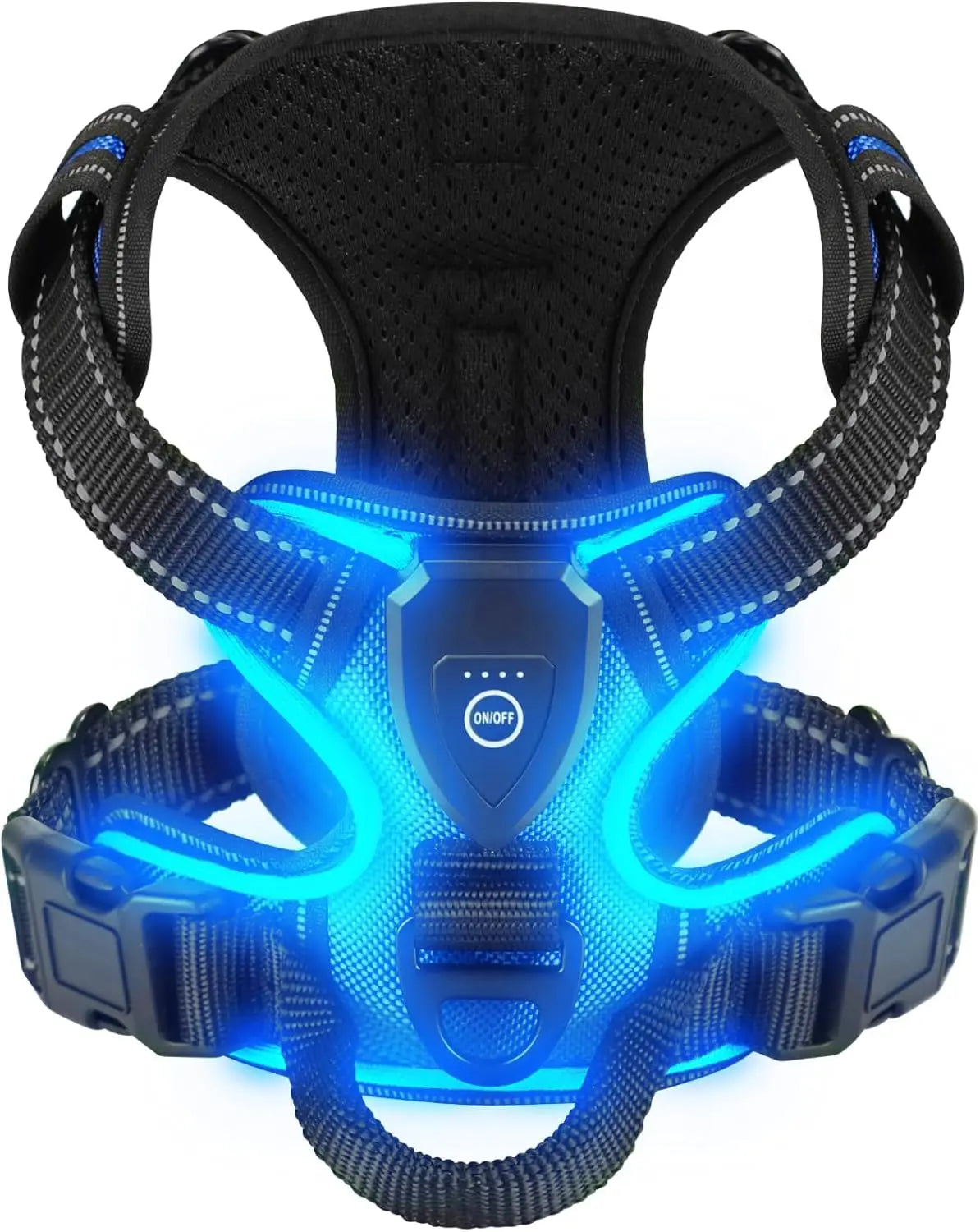 "Pawjoy"LED Glowing Luminous Dog Harnesses Essential for Dog Walking Safety at Night Dog Vest with Three LED Light Modes Rechargeable