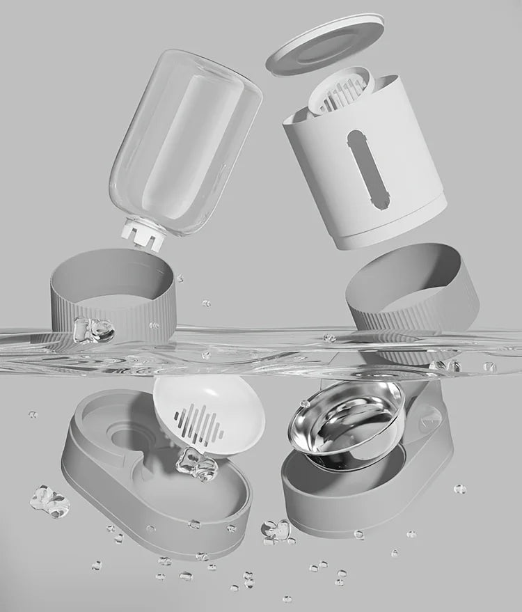 "Pawjoy"Large Capacity Cat Feeder Automatic Cat Water Dispenser Cat Food Bowl Gravity Food Storage Container for Cats Dogs Pet Supplies