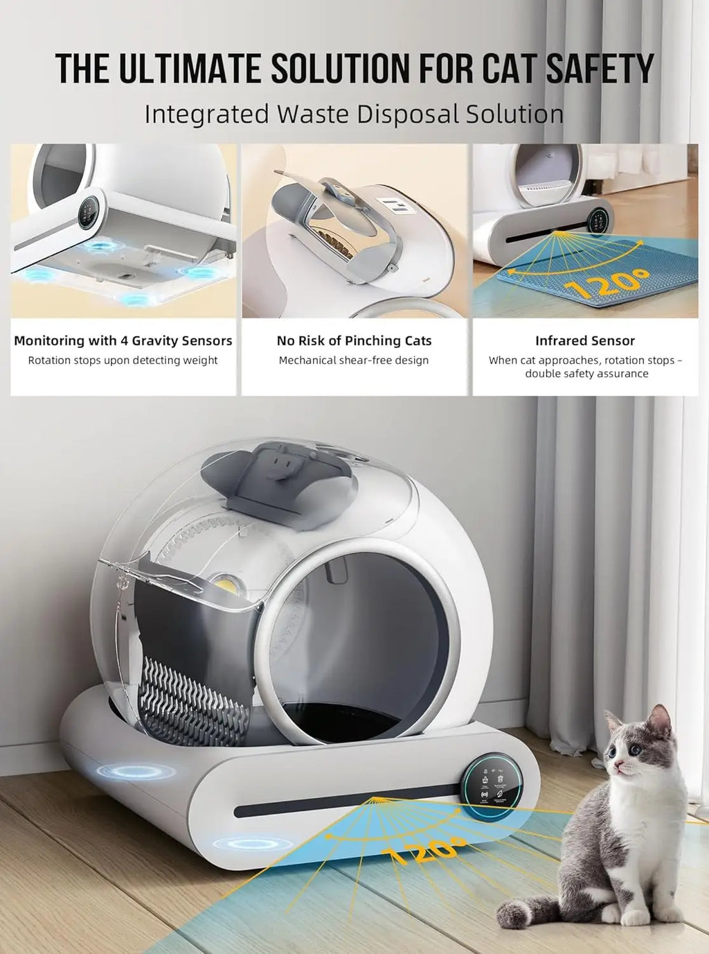 "Pawjoy"Tonepie 65L Automatic Smart Cat Litter Box Self Cleaning Fully Enclosed Cat Litter Box Pet Toilet Litter Tray English versions