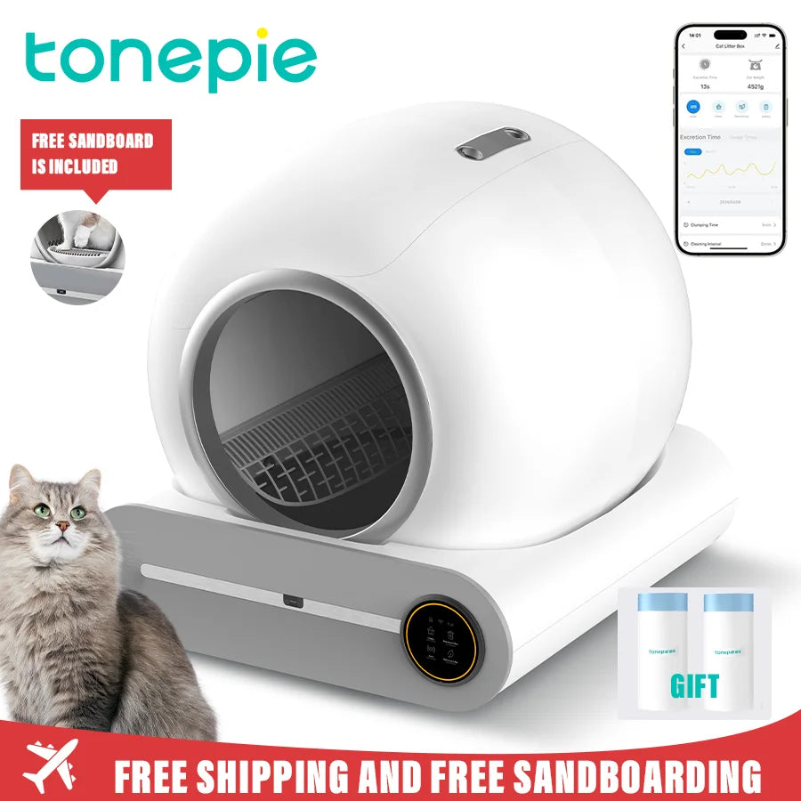 "Pawjoy"Tonepie 65L Automatic Smart Cat Litter Box Self Cleaning Fully Enclosed Cat Litter Box Pet Toilet Litter Tray English versions