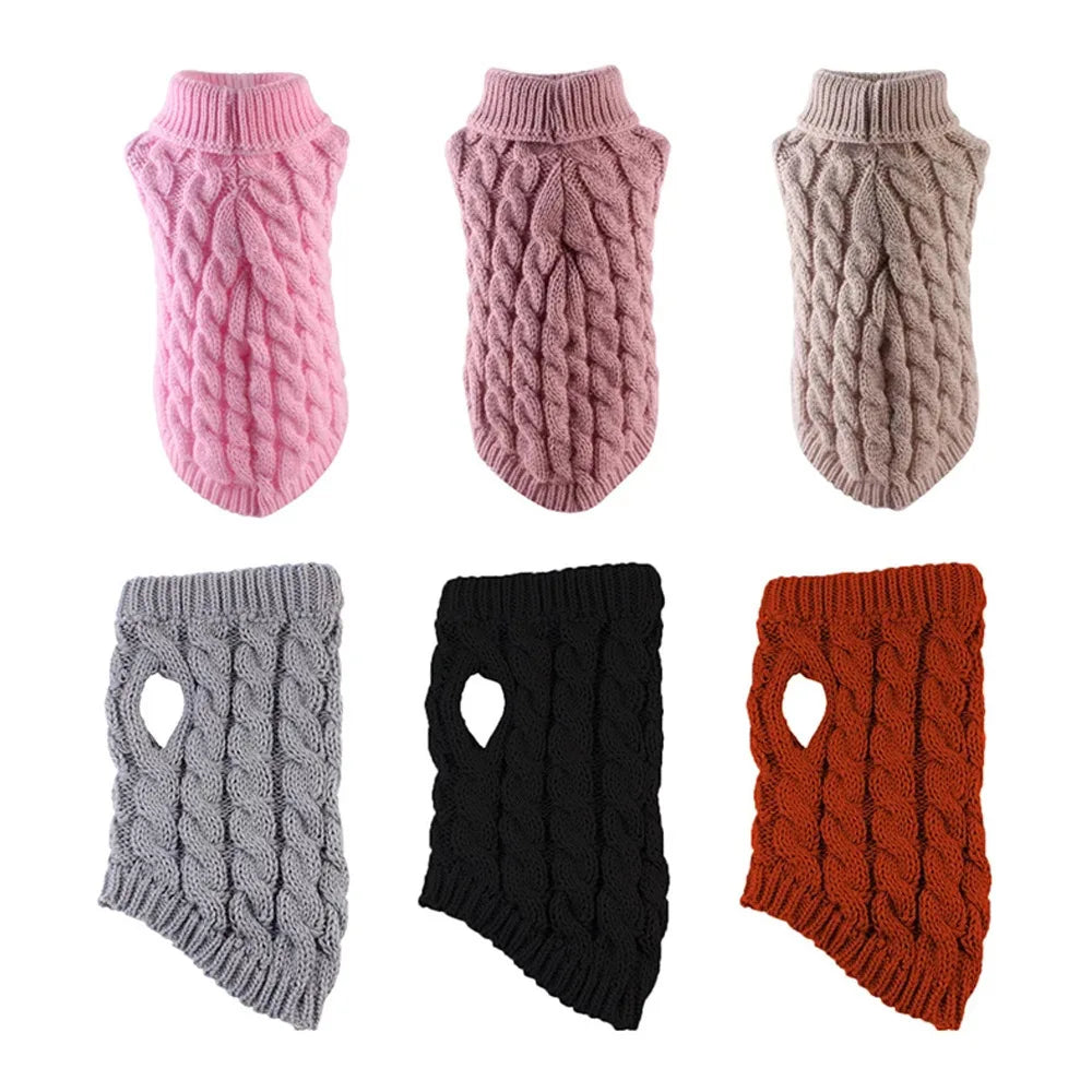 "Pawjoy"New Pet Small Pet Dog Clothes Sweater Fashion Autumn Winter Solid Fried Dough Twists Knitting Warm Comfort Clothing
