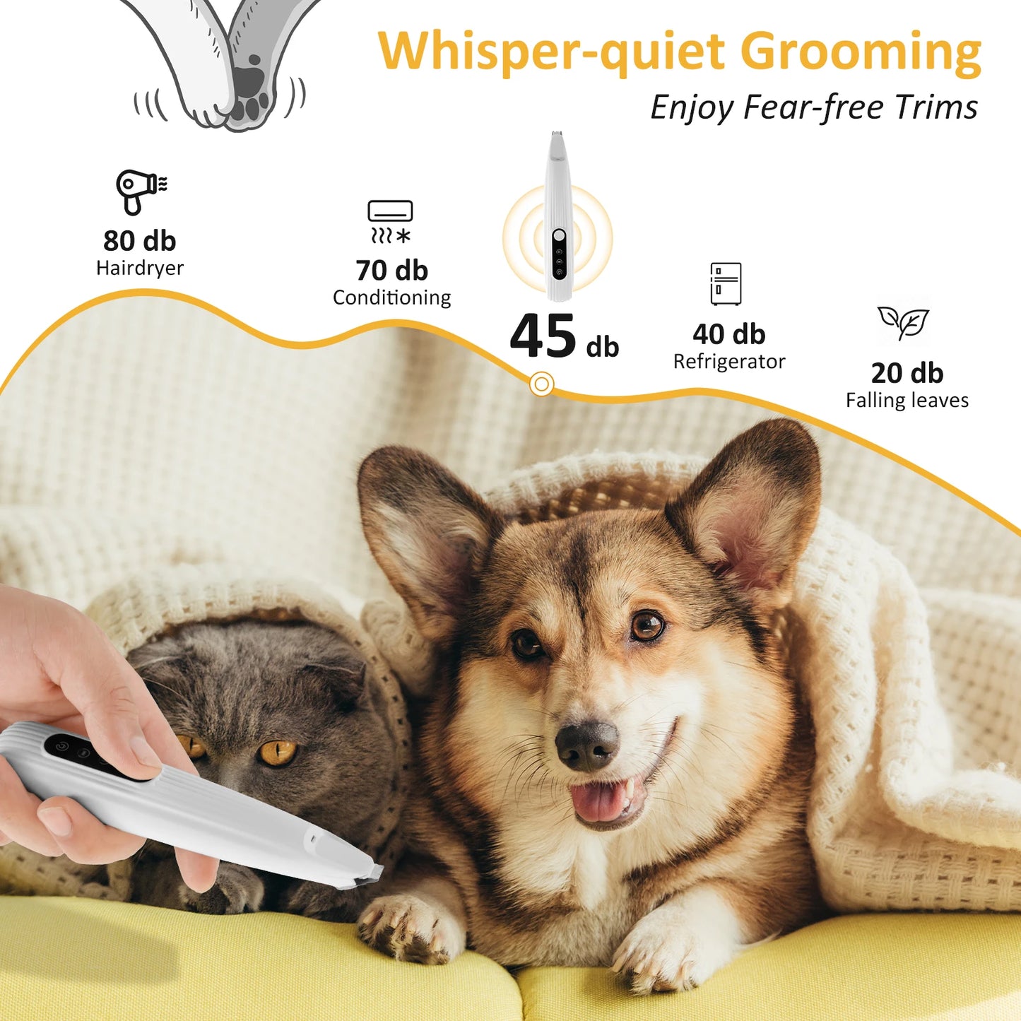 Pet Dog Paw Trimmer with LED Light Low Noise Shaver High-Speed Waterproof Dog Cat Hair Trimmer Clippers Cordless Grooming Tool