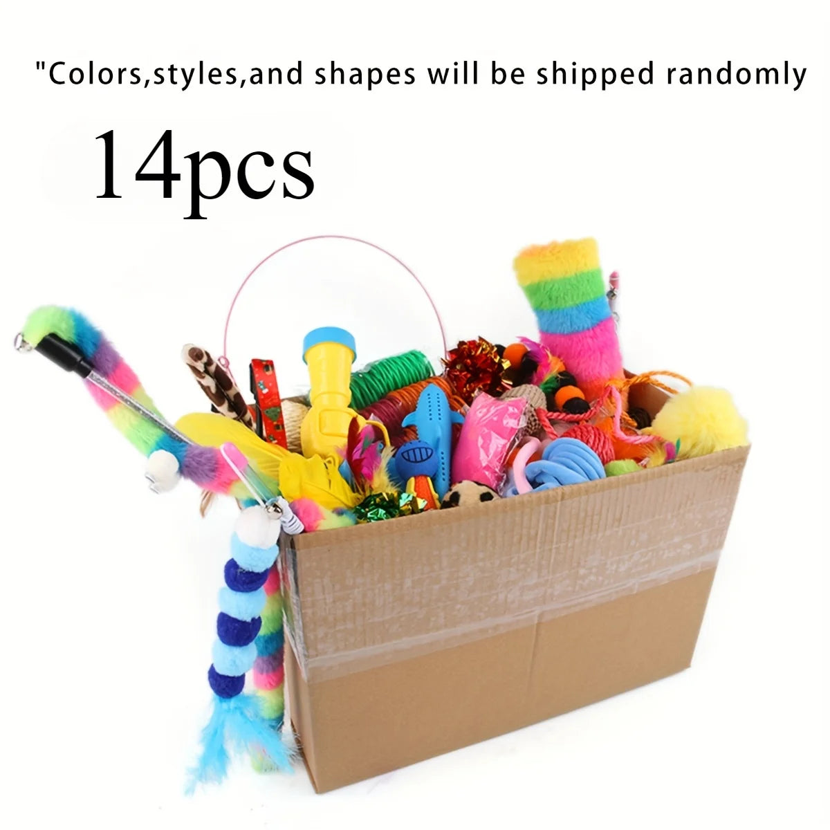 "Pawjoy"56pcs/28pcs/14pcs Cat Toys Mixed Pack. A Combination of Various Plastic Toys and Plush Toys Suitable for Multiple Cats To Play