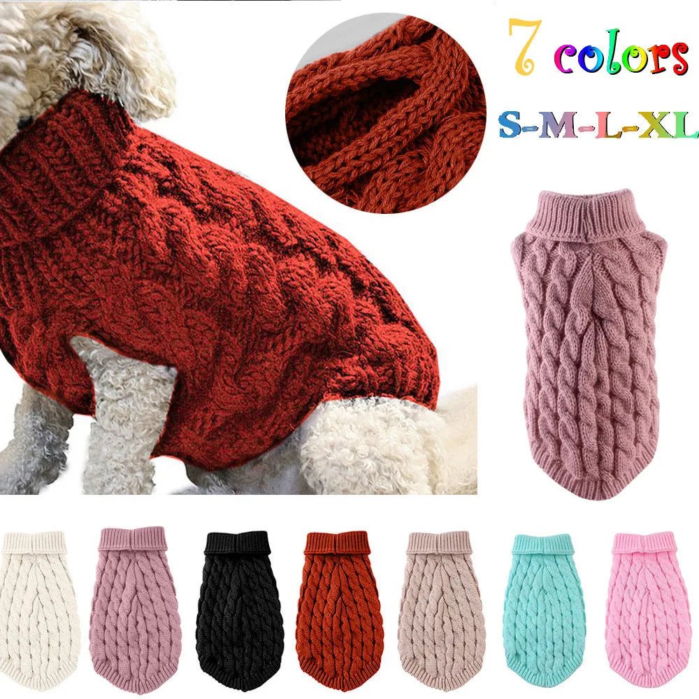 "Pawjoy"New Pet Small Pet Dog Clothes Sweater Fashion Autumn Winter Solid Fried Dough Twists Knitting Warm Comfort Clothing