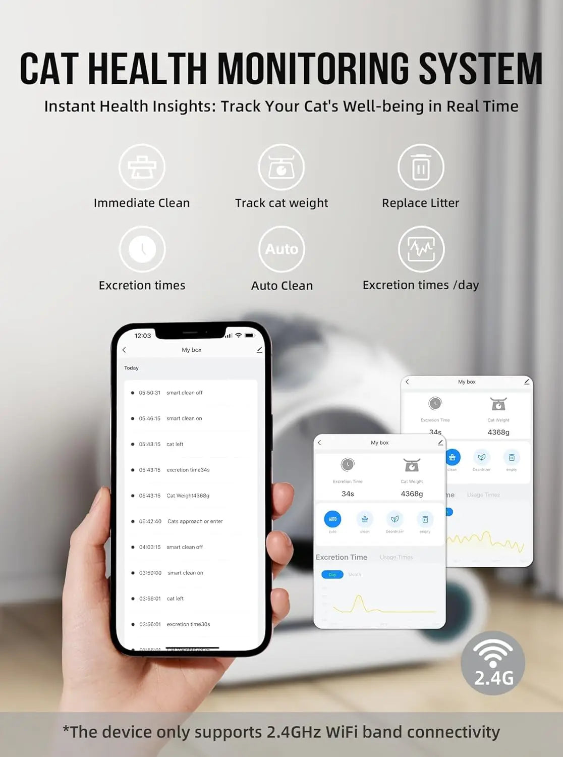 "Pawjoy"Tonepie 65L Automatic Smart Cat Litter Box Self Cleaning Fully Enclosed Cat Litter Box Pet Toilet Litter Tray English versions
