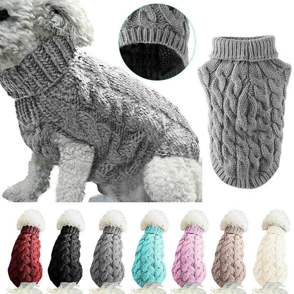 "Pawjoy"New Pet Small Pet Dog Clothes Sweater Fashion Autumn Winter Solid Fried Dough Twists Knitting Warm Comfort Clothing